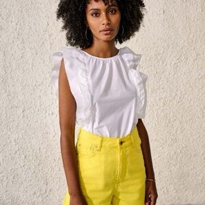 NWT Bellerose Agathe Ruffle Sleeve Blouse White Cotton Sz 0 (XS)
